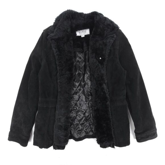 VINTAGE 90s Wilsons Leather Genuine Leather Western Fur Collar Coat Black Medium - Picture 5 of 9